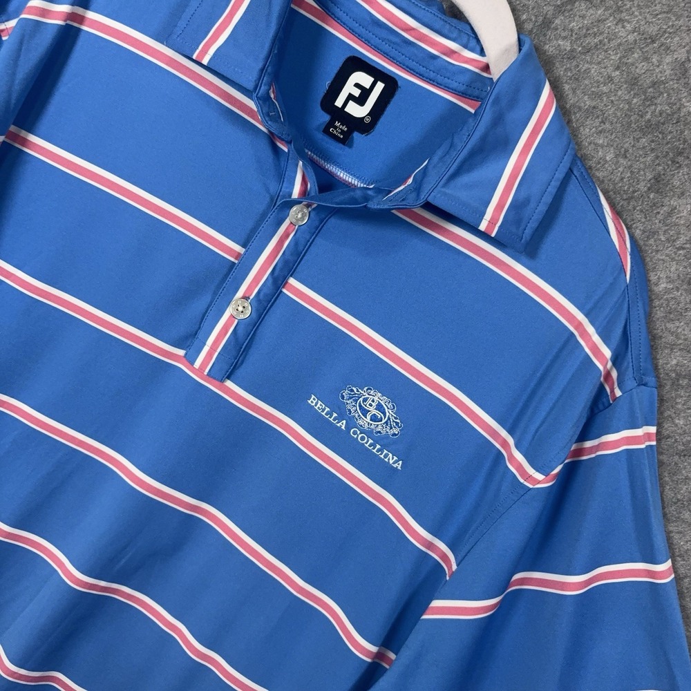 FootJoy FJ Polo Shirt Mens Sz M Blue Striped Bella Collina Golf Stretch